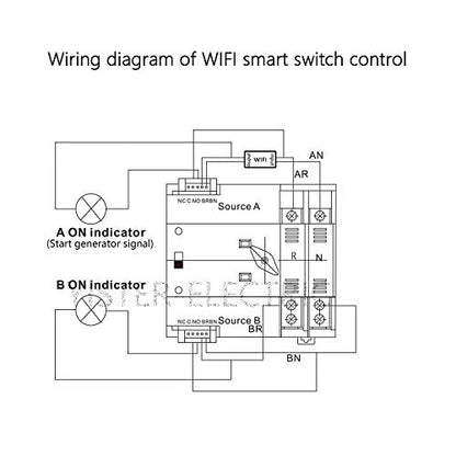 Control WiFi ATS W2R Switch Mini interruptor de transferencia automática de doble potencia de 2 fases, controlador montado en riel DIN, generador de espera de doble potencia 220 V 240 V interruptor de cambio (2P 100 amperios sin apagado)