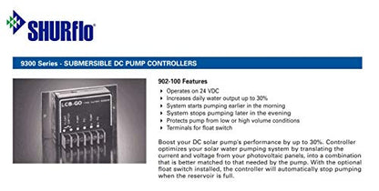 Shurflo 902-100 (LCB-GO) Controlador de bomba solar para bombas sumergibles de la serie Shurflo 9300, amplificador de corriente lineal, 24 VDC, 5 Amp