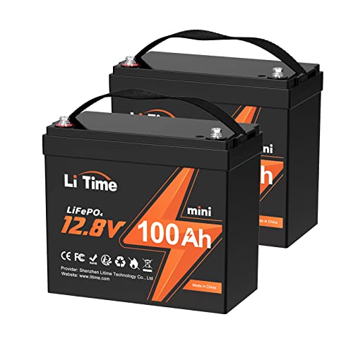 Litime Batería LiFePO4 de 12 V y 100 Ah, batería de litio de 4000 ~ 15000 ciclos profundos con BMS de 100 A, vida útil de 10 años, máx. 1280 Wh, perfecta para RV, solar, motor de arrastre, paquete de 2