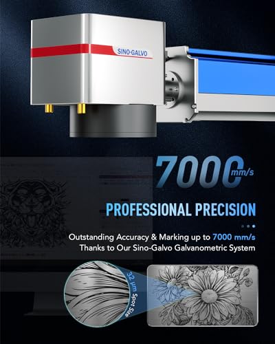 OMTech Grabador láser de fibra de 50 W con eje rotativo, máquina de grabado láser compatible con LightBurn con puntero de punto rojo, máquina de grabado de marcado láser de estado sólido de 7.9 x 7.9 para joyas de oro de acero metálico