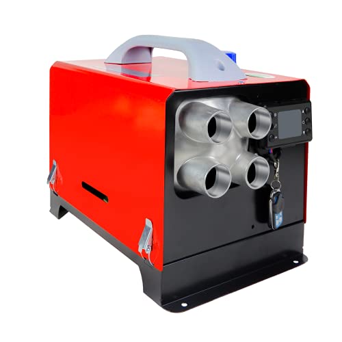 Calentador diésel todo en uno 5KW calentador de estacionamiento 12V 24V carcasa de aluminio calentador de aire diesel con control remoto monitor LCD tanque 5L para coche/RV/barco/camión/furgoneta/autobús (rojo)