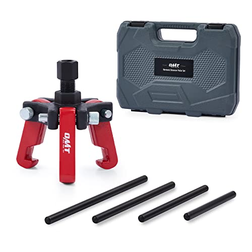 OMT - Kit de extractor de equilibrador armónico, juego de extractor ajustable de 3 mandíbulas para quitar amortiguadores y equilibradores armónicos, juego de extractor de polea de 3 mandíbulas compatible con Chevy GM Chrysler Cadillac Ford More, rojo