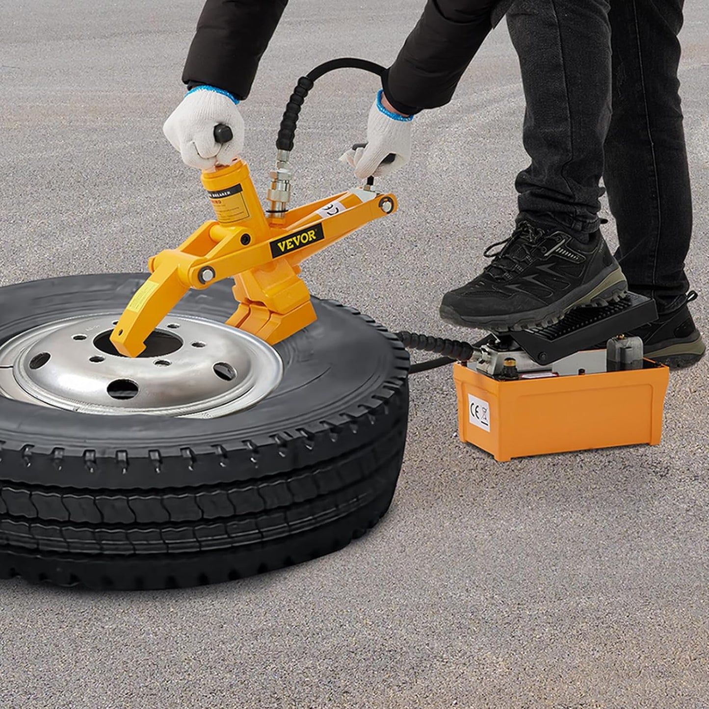 Mophorn, destalonador hidráulico de 10000 PSI para llanta de camión y tractor con bomba de pie de metal hidráulica y manguera de aire