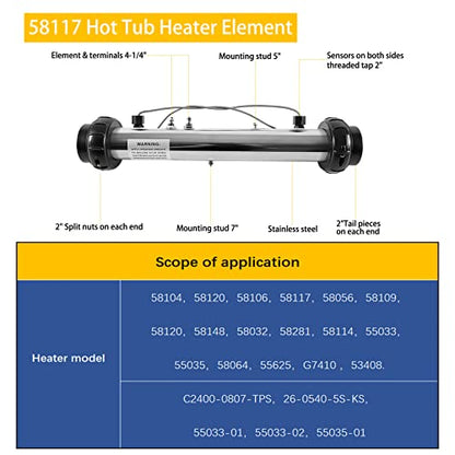58117 M7 - Conjunto de calentador con sensores de repuesto para Balboa VS, EL, TS, GS, BP Sistemas de control de tina de hidromasaje, elemento calentador de spa, 4.0 kW, 240 V/1.0 kW, 110