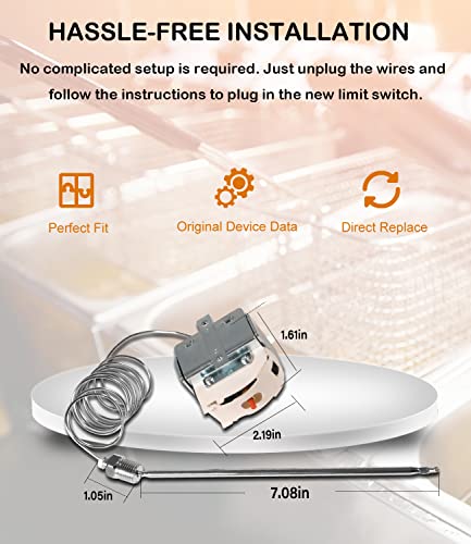 PP10084 Interruptor de límite alto compatible con freidora Pitco y todas las freidoras de gas, reemplazo de termostato de seguridad de límite alto de 230 °C