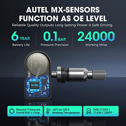 Autel Sensor TPMS, sensor MX-2 en 1 (315 MHz + 433 MHz) para el 99% de los automóviles, programación inalámbrica 100% clonable, igual que los sensores OE, duración de la batería de 6 años (válvula de metal a presión, 8 piezas)