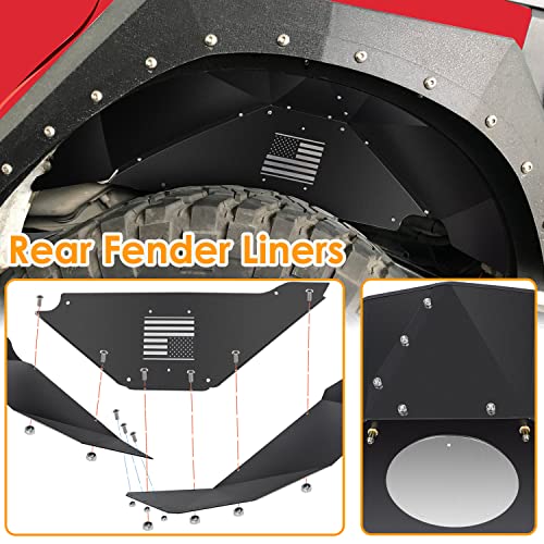 Forros de guardabarros interiores delanteros y traseros para Jeep Wrangler JK JKU 2007-2018 4WD con logotipo de la bandera de Estados Unidos, protectores ligeros de aluminio (negro)