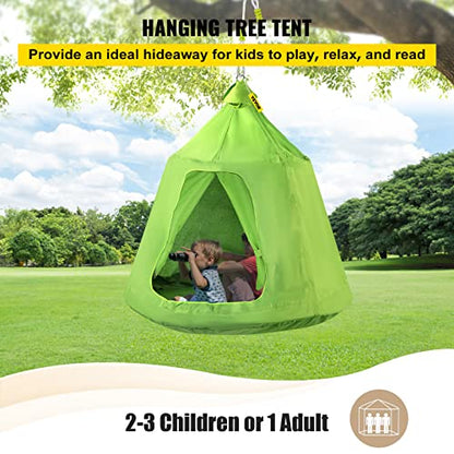 VEVOR Tienda de campaña colgante para árbol, capacidad máxima de 440 libras, tienda de campaña para árbol con cojín inflable de luz LED arco iris, hamaca de techo para niños y adultos, interior y exterior, verde