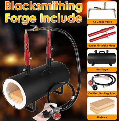 Forja de propano portátil, doble quemador, herrero de forja de gas, equipo de herramientas de herrería, acero enrollado, ovalado, forja de gran capacidad para cuchillos y fabricación de herramientas