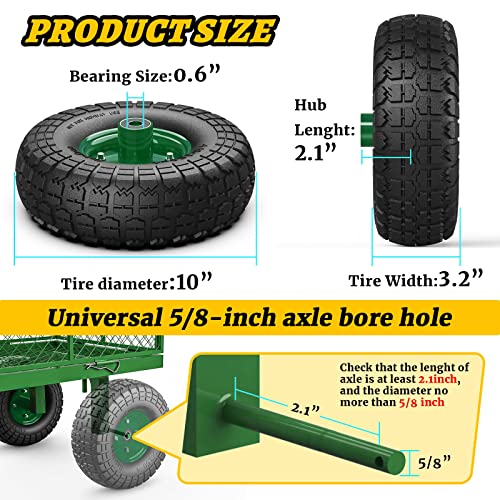 Neumáticos y ruedas de 4.10/3.50-4, sin planos, neumáticos de goma sólida de 10 pulgadas para carretilla con agujero de eje de 5/8"