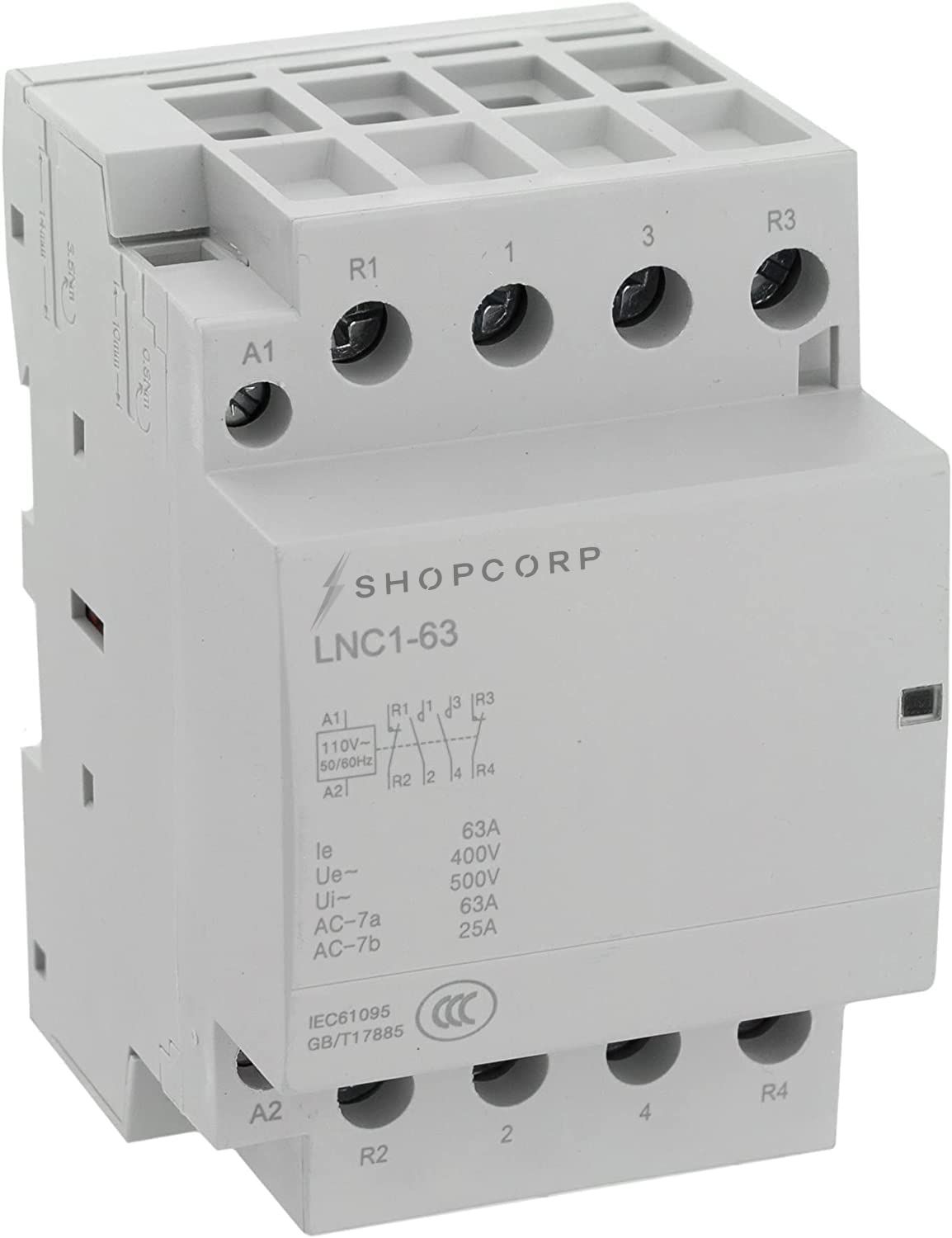 Contactor IEC de 63 amperios, 4 polos, 2NO 2NC, 110 V – 40 amperios, uso general para uso doméstico e industrial con rieles DIN