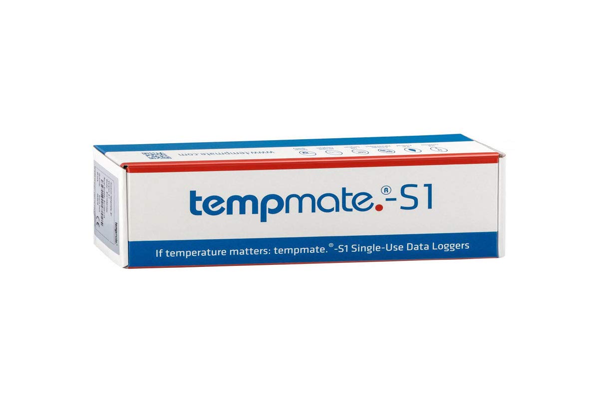 Registrador de datos de temperatura de un solo uso (paquete de 1) (rango: -22°F a 158°F) con cumplimiento de 21 CFR para la industria alimentaria, modelo farmacéutico Tempmate S1 de INSTRUKART (Alemania)