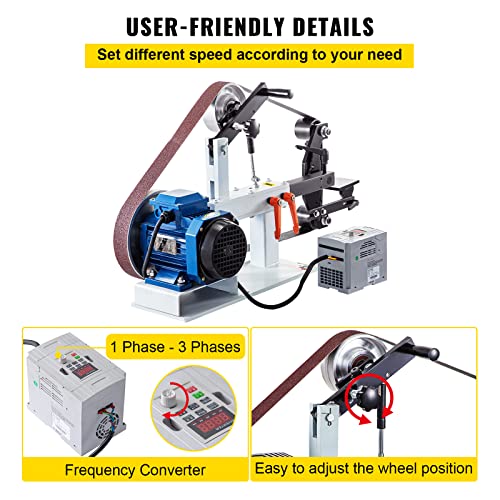 2 Hp - Molinillo de correa de 2 x 82 pulgadas, lijadora de correa de velocidad variable con 3 ruedas de molienda y lijadora de banco de 12 pulgadas y soporte de herramientas de plataforma plana para hacer cuchillos