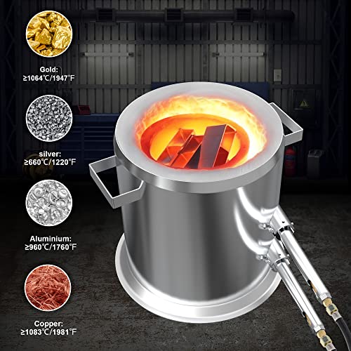 Nelyrho Kit de horno de fusión de propano de 44.1 lbs con dos pinzas de crisol, fundición de acero inoxidable completo, antorcha Klin de fundición de oro, plata, cobre, aluminio, reciclaje de metal a 2700 ℉