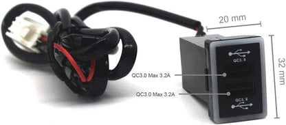 Toma de corriente USB dual para Toyota QC3.0, cargador de coche de carga rápida, adaptador USB para smartphone/iPad/PDA y más, salida máxima de 6.4 A (1.260 x 0.787 in)