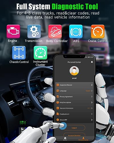 ANCEL Escáner de camión resistente Bluetooth HD100, D-P-F Regen&Reset mejorado para Cummins Caterpillar, herramienta de escaneo de sistema completo OBD diesel para Detroit, Paccar, herramienta de reparación de camiones comerciales internacionales