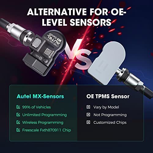Autel Sensor TPMS, sensor MX-2 en 1 (315 MHz + 433 MHz) para el 99% de los automóviles, programación inalámbrica 100% clonable, igual que los sensores OE, duración de la batería de 6 años (válvula de metal a presión, 8 piezas)