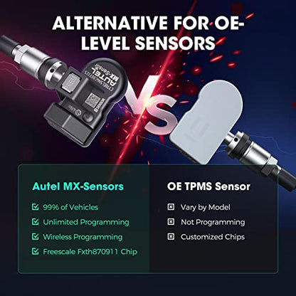 Autel Sensor TPMS, sensor MX-2 en 1 (315 MHz + 433 MHz) para el 99% de los automóviles, programación inalámbrica 100% clonable, igual que los sensores OE, duración de la batería de 6 años (válvula de metal a presión, 8 piezas)