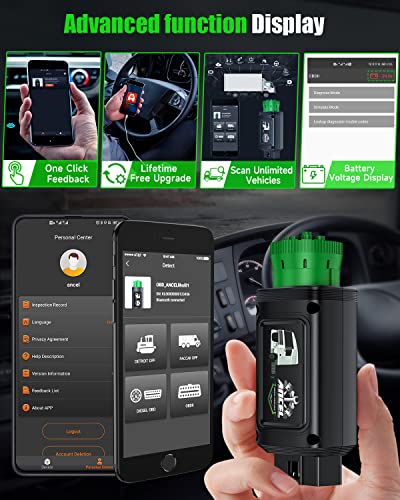 ANCEL Escáner de camión resistente Bluetooth HD100, D-P-F Regen&Reset mejorado para Cummins Caterpillar, herramienta de escaneo de sistema completo OBD diesel para Detroit, Paccar, herramienta de reparación de camiones comerciales internacionales