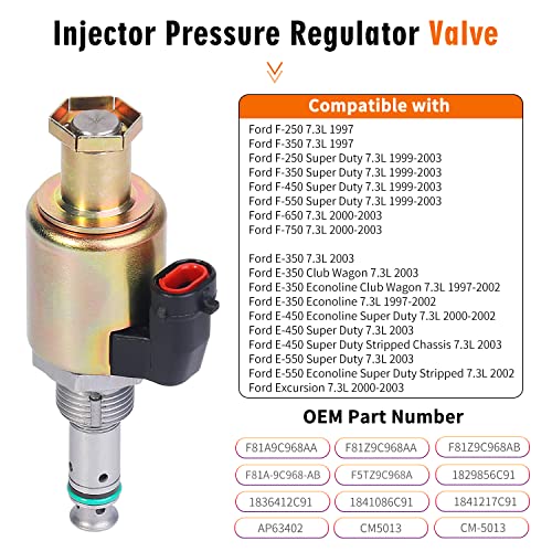 Regulador de presión del inyector de válvula IPR 7.3 y sensor de control ICP con coleta compatible con Ford F250 F350 F450 F550 Super Duty E350 E450 E550 Excursion F650 F750 F81Z9C968AA 1829856C9C91 1844 1217C91