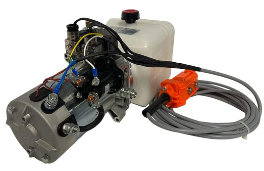 Bomba hidráulica de 12 voltios CC de efecto único para remolque volquete - Solenoide Unidad de potencia hidráulica de 12 V CC Tanque de plástico de 6 cuartos - Remolque volquete Paquete de energía hidráulica eléctrica