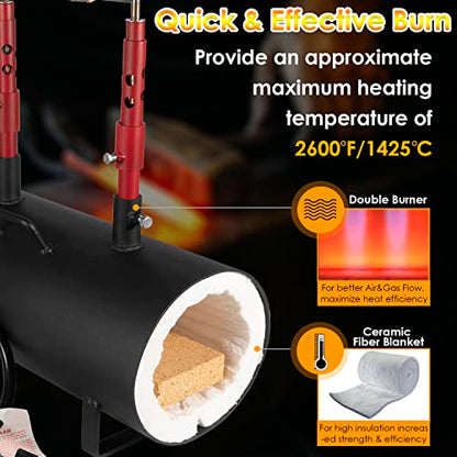 Forja de propano portátil, doble quemador, herrero de forja de gas, equipo de herramientas de herrería, acero enrollado, ovalado, forja de gran capacidad para cuchillos y fabricación de herramientas