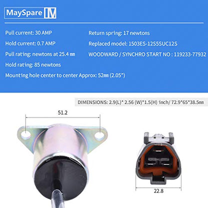 Solenoide de apagado de combustible M810324 Yanmar 119233-77932 Synchro Woodward 1503ES-12S5SUC12S John Deere 4200 4300 4400 4500 4600 4700 12VDC