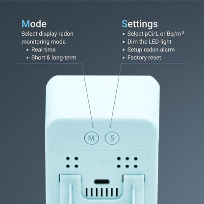 Ecosense EB100 EcoBlu, detector digital de radón, rápido y preciso, monitoreo a corto y largo plazo, pantalla LED de tamaño completo, fácil de usar