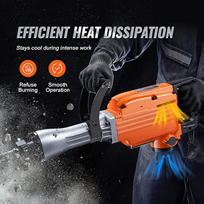 VEVOR Martillo de demolición Jack, martillo eléctrico de 2200 W, resistente, rompedor de concreto de 1350 BPM, 4 piezas de cinceles con astillado con estuche, guantes