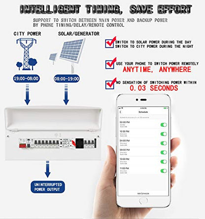 Control WiFi ATS W2R Switch Mini interruptor de transferencia automática de doble potencia de 2 fases, controlador montado en riel DIN, generador de espera de doble potencia 220 V 240 V interruptor de cambio (2P 100 amperios sin apagado)