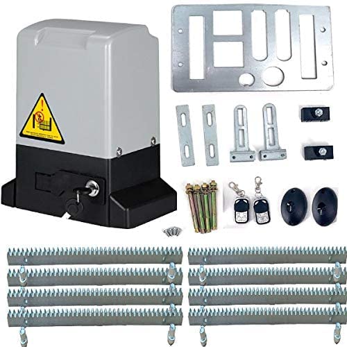 Kit de abridor automático de puerta corredera impulsado por bastidor con controles remotos y sensor infrarrojo operador de puerta eléctrica kit completo para puertas deslizantes de hasta 1800 libras