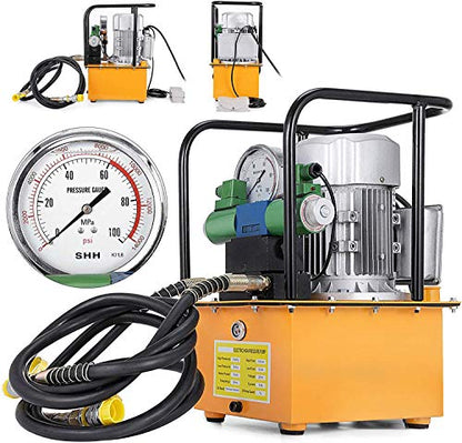 Bomba hidráulica de accionamiento eléctrico de 110 V, bomba hidráulica de doble efecto de 750 W + interruptor de pedal de válvula solenoide para perforación/doblado/máquina Jack 7L Capacidad 66.1 lbs