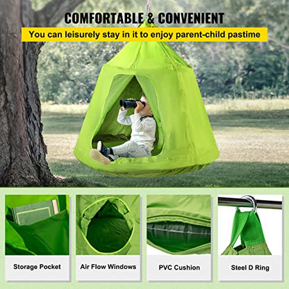 VEVOR Tienda de campaña colgante para árbol, capacidad máxima de 440 libras, tienda de campaña para árbol con cojín inflable de luz LED arco iris, hamaca de techo para niños y adultos, interior y exterior, verde