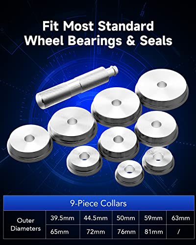 Orion Motor Tech OMT Bearing Race and Seal Bushing Driver - Juego de instalación de 9 discos, collar de carcasa de eje con estuche de transporte maestro/kit de sello universal de aluminio para rodamientos de ruedas automotrices