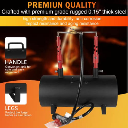 Forja de propano portátil de doble quemador de gran capacidad (19 x 6.7 x 3.5 pulgadas), calienta hasta 3500 °F/1426 °C para herrería, fabricación de cuchillos, herramientas para hacer forjas