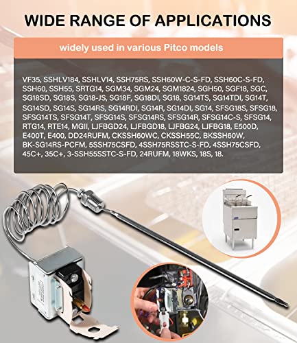 PP10084 Interruptor de límite alto compatible con freidora Pitco y todas las freidoras de gas, reemplazo de termostato de seguridad de límite alto de 230 °C
