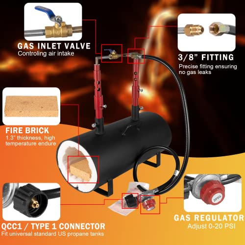 Forja de propano portátil de doble quemador de gran capacidad (19 x 6.7 x 3.5 pulgadas), calienta hasta 3500 °F/1426 °C para herrería, fabricación de cuchillos, herramientas para hacer forjas