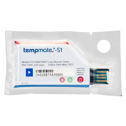 Registrador de datos de temperatura de un solo uso (paquete de 1) (rango: -22°F a 158°F) con cumplimiento de 21 CFR para la industria alimentaria, modelo farmacéutico Tempmate S1 de INSTRUKART (Alemania)