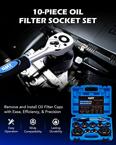 Orion Motor Tech Juego de llaves de filtro de aceite, 10 piezas de juego de llaves de filtro de aceite, 3/8 pulgadas, kit de herramientas de extracción de llave de filtro de aceite de perfil bajo, compatible con Toyota VW BMW Mercedes
