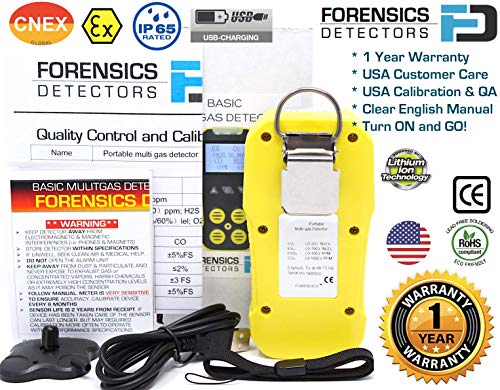 Monitor de gas calibrado NIST de Estados Unidos por Forensics | O2, CO, H2S, LEL | Recarga USB |