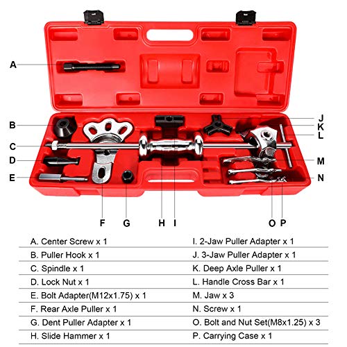 Orion Motor Tech - Juego de extractor de martillo deslizante de 9 vías, extractor del cojinete de la llanta frontal y torno trasero, juego de herramientas para extraer abolladuras en el eje