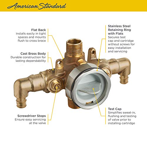 American Standard RU108ESS - Válvula de ducha flash con codos de entrada PRX y salidas universales con topes de destornillador para sistema de expansión en frío, sin terminar