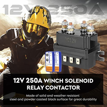 Chabushi Contactor de relé solenoide de 12 V 250 A con kit de control remoto de cabrestante inalámbrico para ATV UTV 3070 a 500 libras Relpaces 63070 74900
