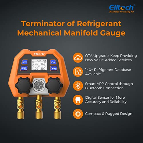 Elitech Manómetro digital de colector con control de aplicación, medidores de CA, ARTEMIS DGM-4B_US