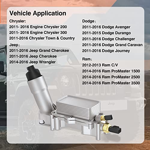 Enfriador de aceite de motor de aluminio 926-876 con adaptador de carcasa de filtro de aceite compatible con Jeep Chrysler 200 300 Dodge Charger Grand Cherokee Wrangler 3.6L V6 68105583AF 5184294AE 926-959