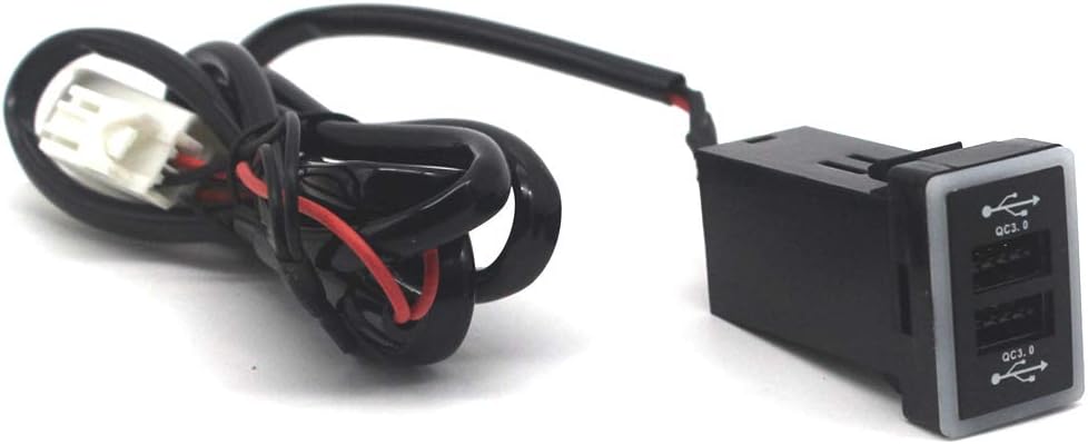 Toma de corriente USB dual para Toyota QC3.0, cargador de coche de carga rápida, adaptador USB para smartphone/iPad/PDA y más, salida máxima de 6.4 A (1.260 x 0.787 in)