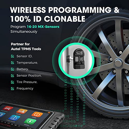 Autel Sensor TPMS, sensor MX-2 en 1 (315 MHz + 433 MHz) para el 99% de los automóviles, programación inalámbrica 100% clonable, igual que los sensores OE, duración de la batería de 6 años (válvula de metal a presión, 8 piezas)