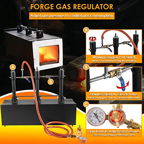DFPROF3b - Forja de propano portátil de triple quemador, 1370 °C, forja de gas de gran capacidad cuadrada portátil con pinzas y guantes para herrería, herramientas de forja y equipo