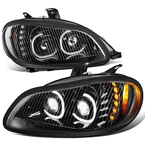 LED Halos+proyector de señal de giro Lámparas de faros compatibles con Freightliner Business Class M2 106 112 03-19, lado del conductor y del pasajero, carcasa negra