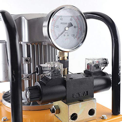 Bomba hidráulica de accionamiento eléctrico de 110 V, bomba hidráulica de doble efecto de 750 W + interruptor de pedal de válvula solenoide para perforación/doblado/máquina Jack 7L Capacidad 66.1 lbs